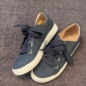 LOFT Navy Blue Sneakers with White Trim and Wide Blue Shoe Laces